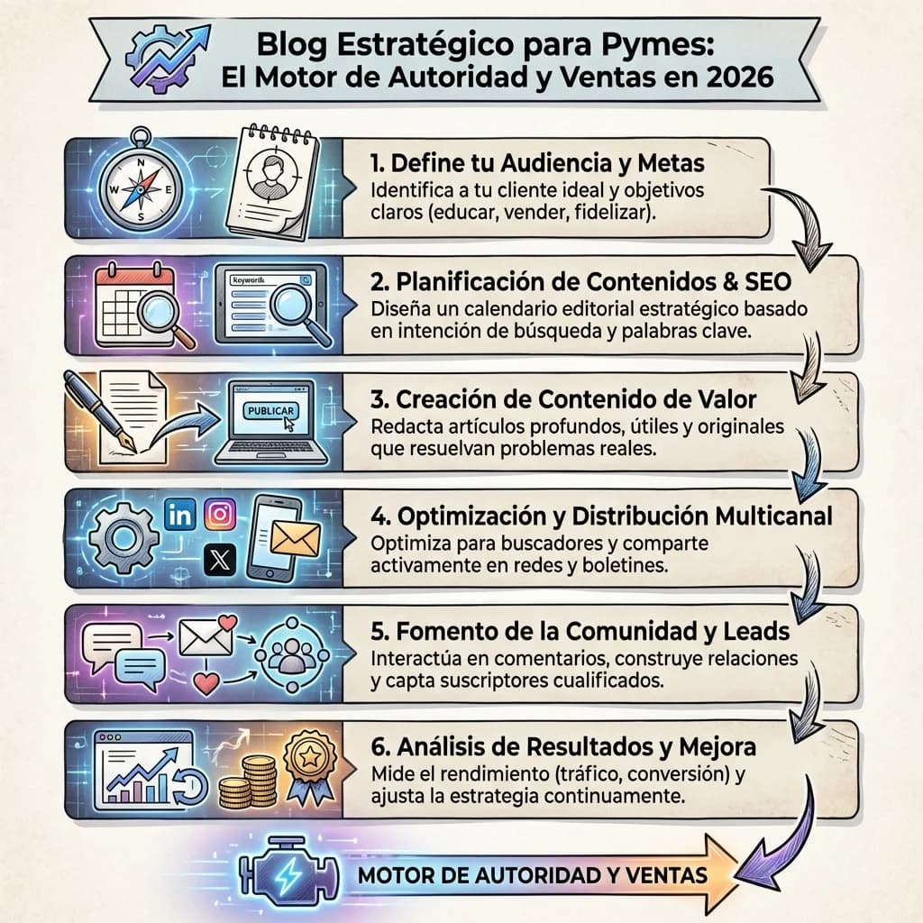 Infografía: proceso completo de blog negocios pequenos paso a paso para pymes