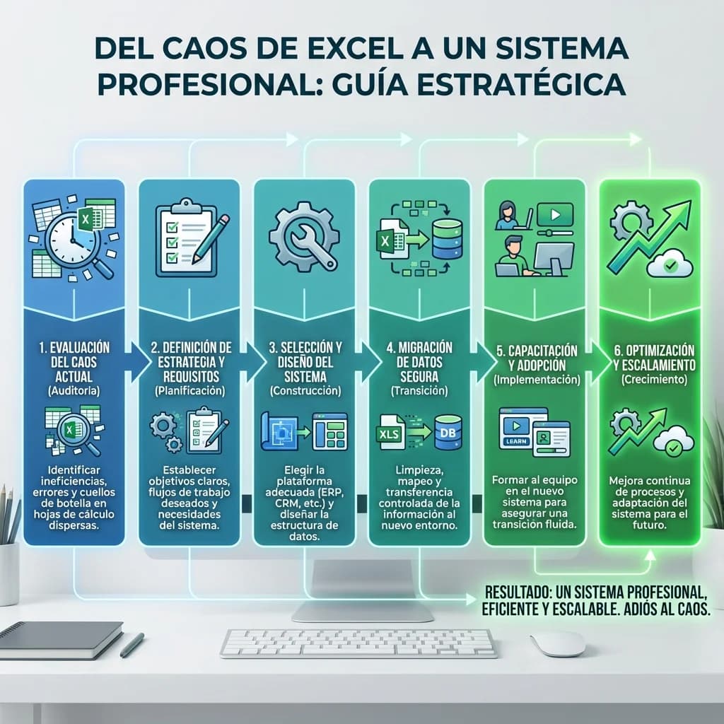 Infografía: proceso completo de del excel al sistema paso a paso para pymes