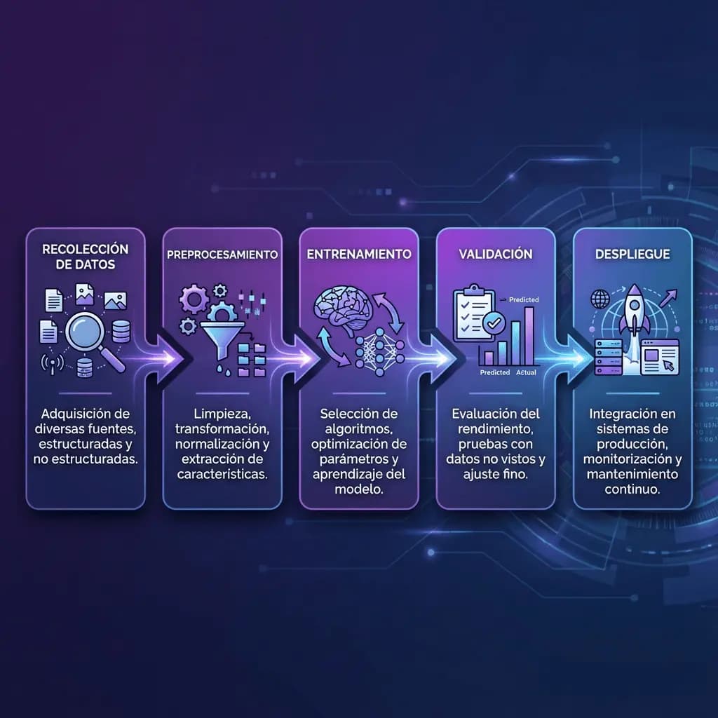 Infografía: proceso completo de machine learning clientes paso a paso para pymes