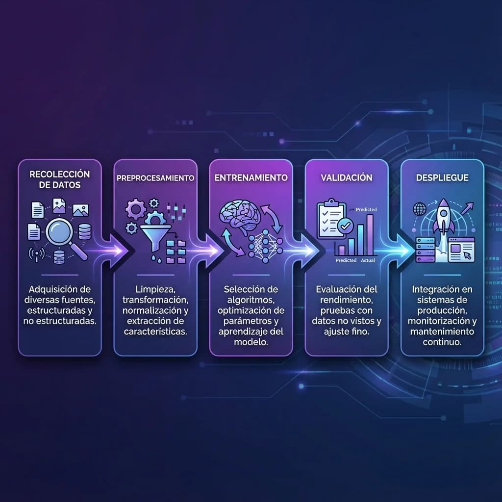 Infografía: proceso completo de machine learning predecir ventas paso a paso para pymes