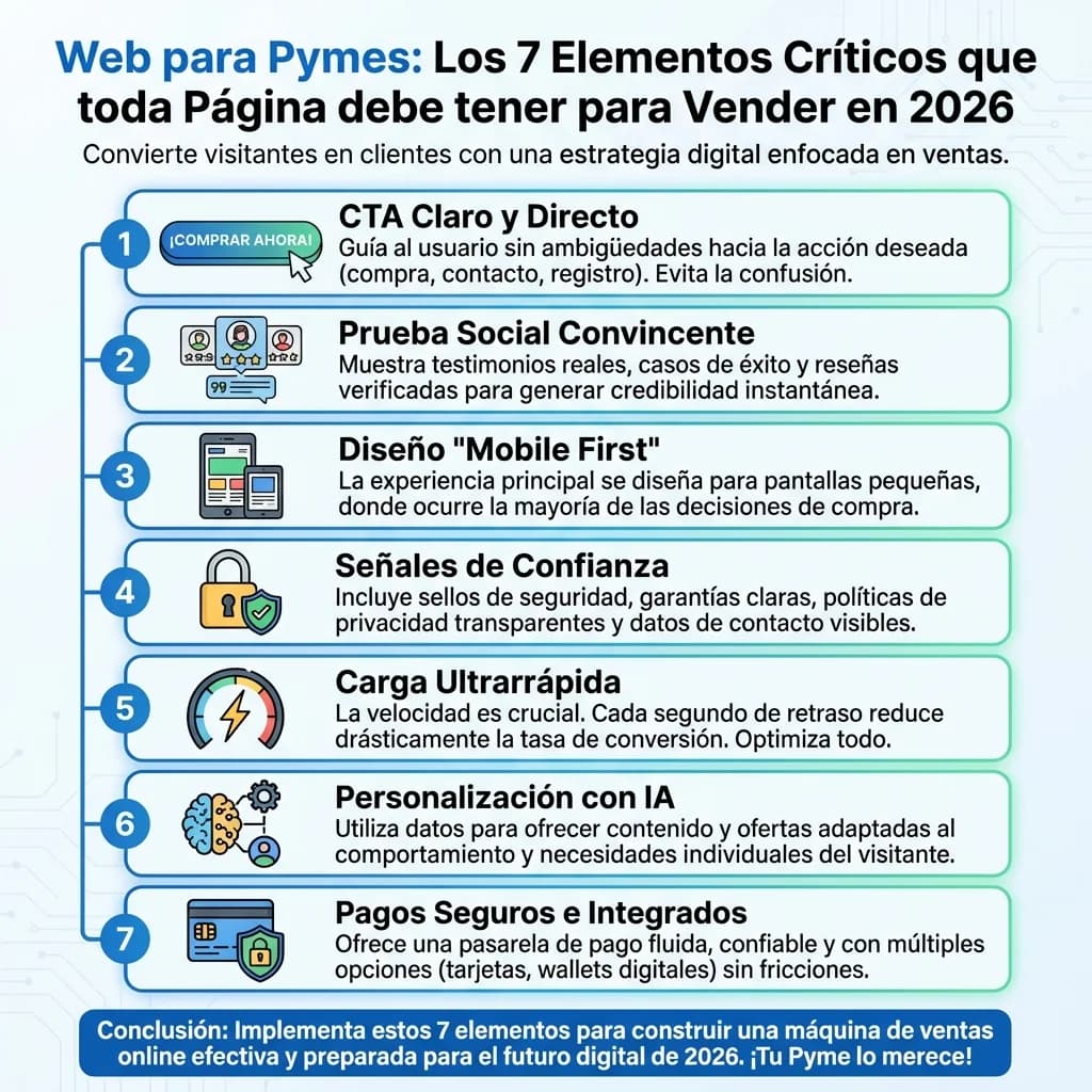 Infografía: proceso completo de web vendiendo 7 elementos paso a paso para pymes